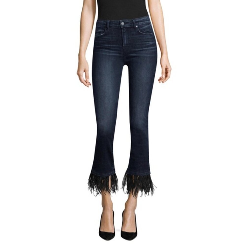 Women's 29 Paige Jacqueline Straight Jeans In Bixby With Feather Hems Zipper Fly